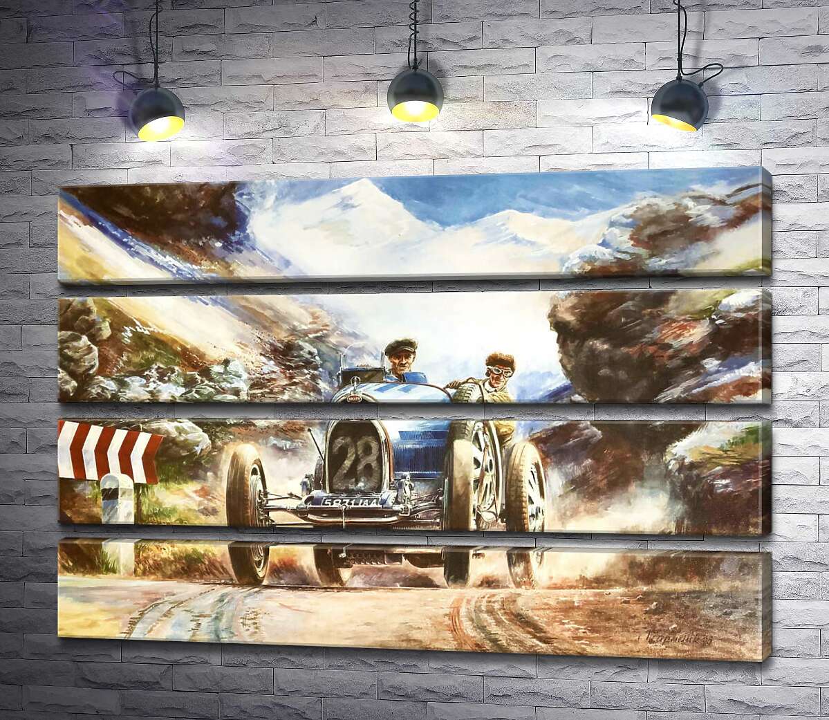модульна картина Гоночний автомобіль Bugatti Type 35 на трасі серед засніжених Альп (Модуль №22)