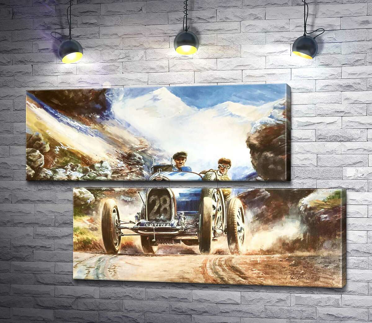 модульна картина Гоночний автомобіль Bugatti Type 35 на трасі серед засніжених Альп (Модуль №8)