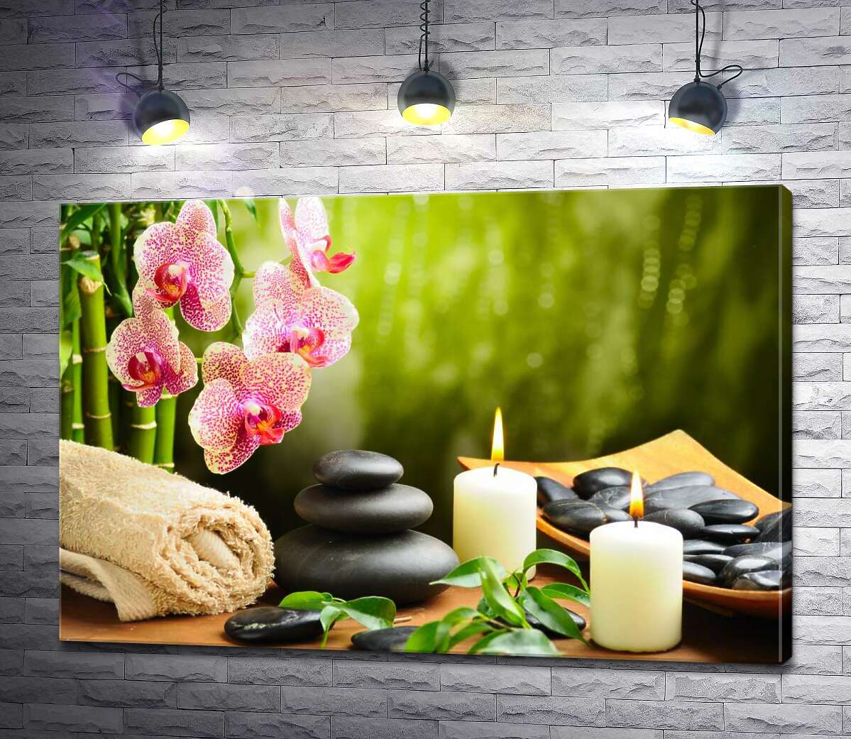 картина Полный релакс в спа среди камней, свечей, орхидеи и бамбука
