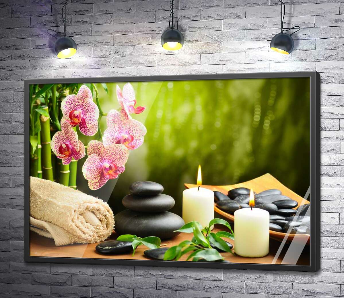 постер Повний релакс у спа серед каміння, свічок, орхідеї та бамбуку