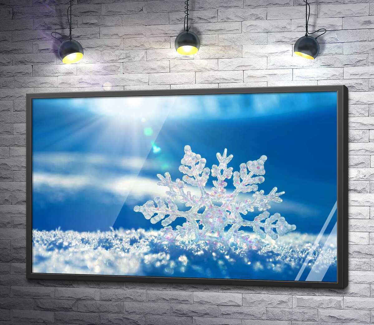 постер Витончені форми сніжинки переливаються на морозному сонці