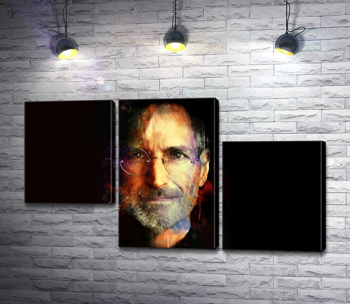 модульная картина Портрет Стива Джобса (Steve Jobs) на черном фоне (Модуль №13)