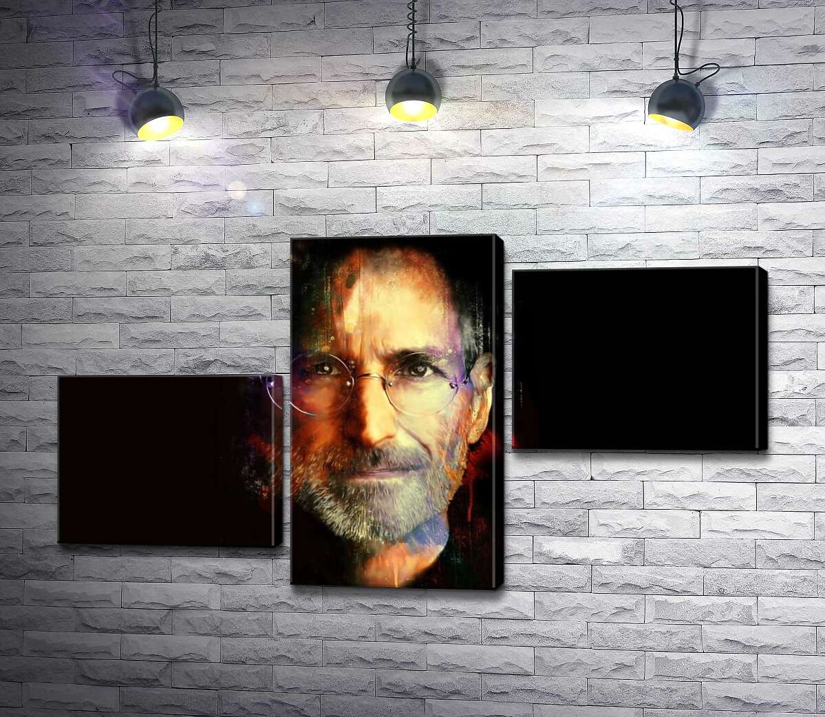 модульная картина Портрет Стива Джобса (Steve Jobs) на черном фоне (Модуль №12)