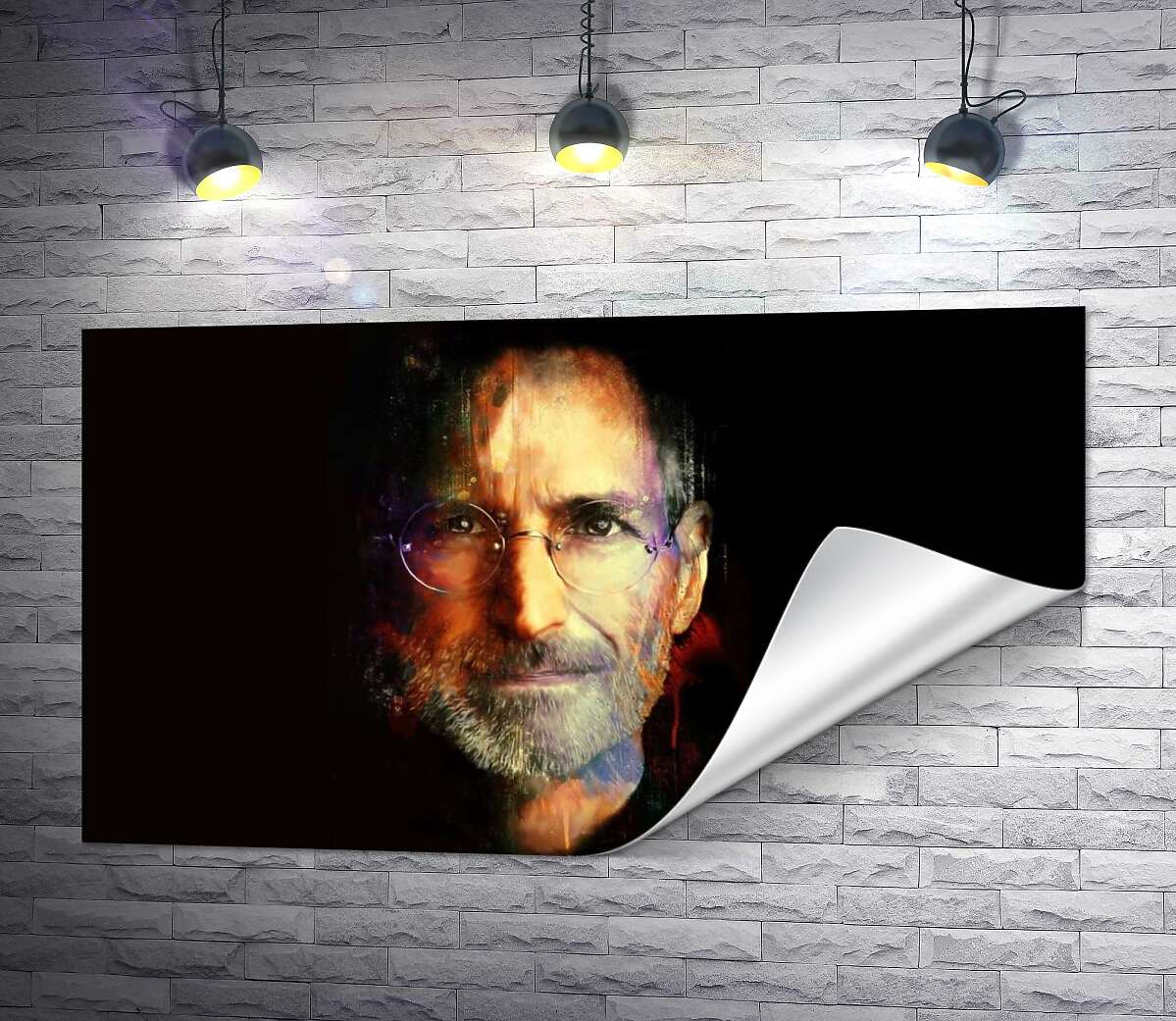 печать Портрет Стива Джобса (Steve Jobs) на черном фоне