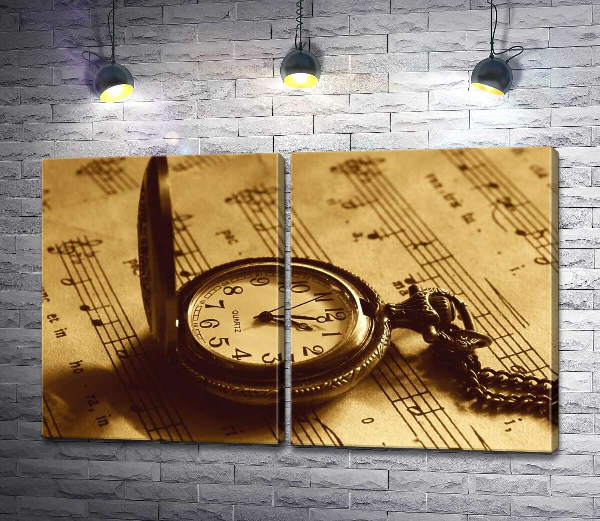 модульна картина Кишеньковий вінтажний годинник на нотному аркуші