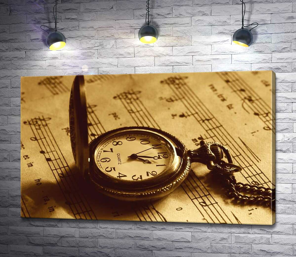 картина Кишеньковий вінтажний годинник на нотному аркуші