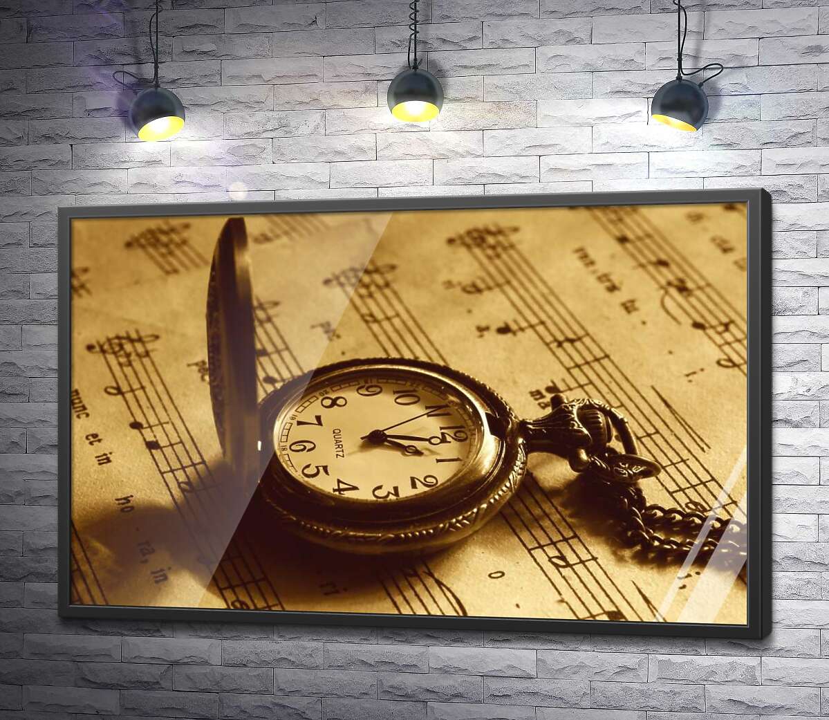 постер Кишеньковий вінтажний годинник на нотному аркуші