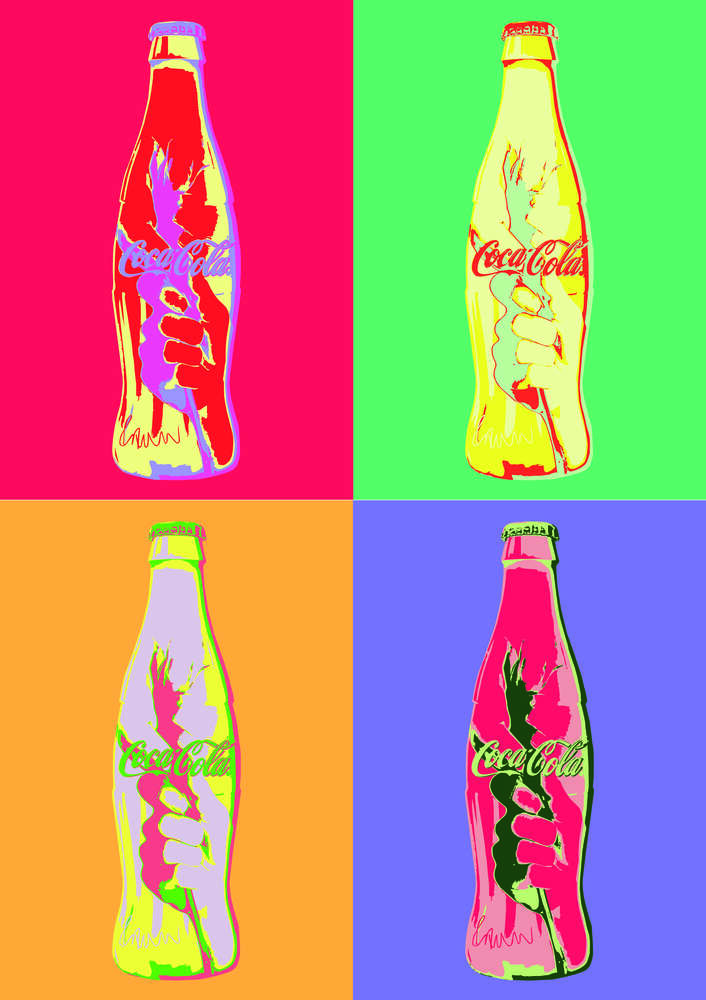 картина-постер Бутылки Кока-колы (Coca-cola) в неоновых цветах