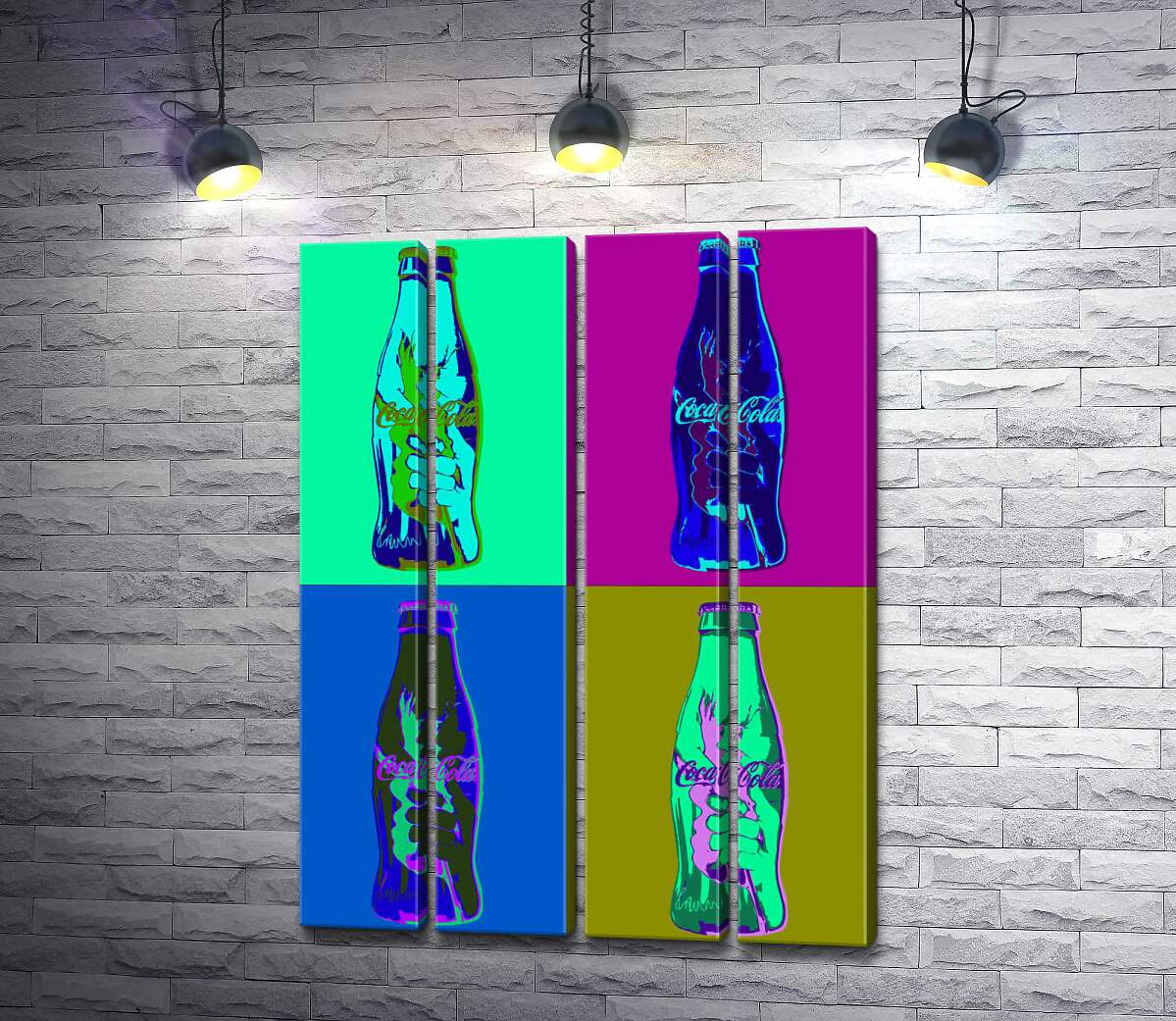 модульна картина Пляшки "Кока-коли" (Coca-cola) в неонових кольорах (Модуль №24)