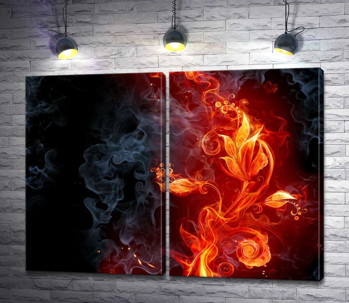 модульная картина Огненный цветок в дымовой завесе