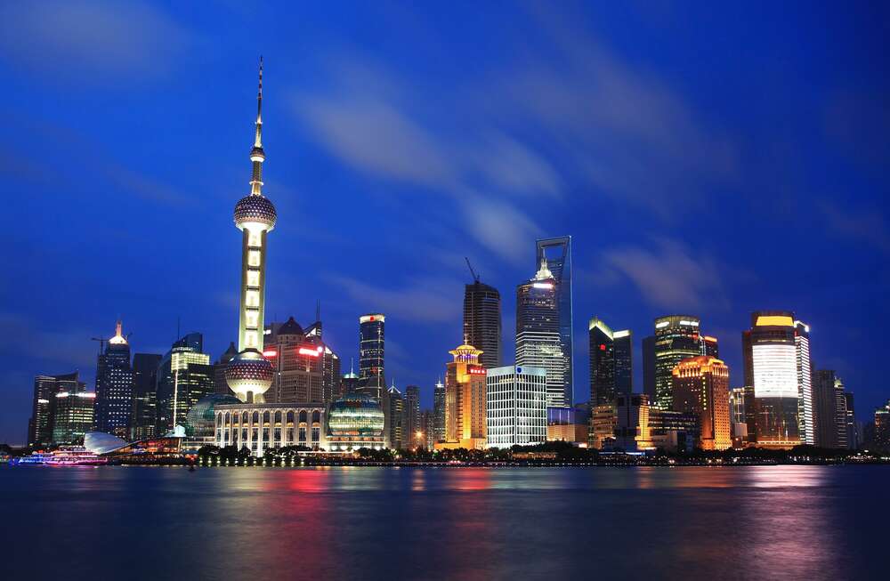 картина-постер Вид на огни шанхайского района Пудун (Pudong)
