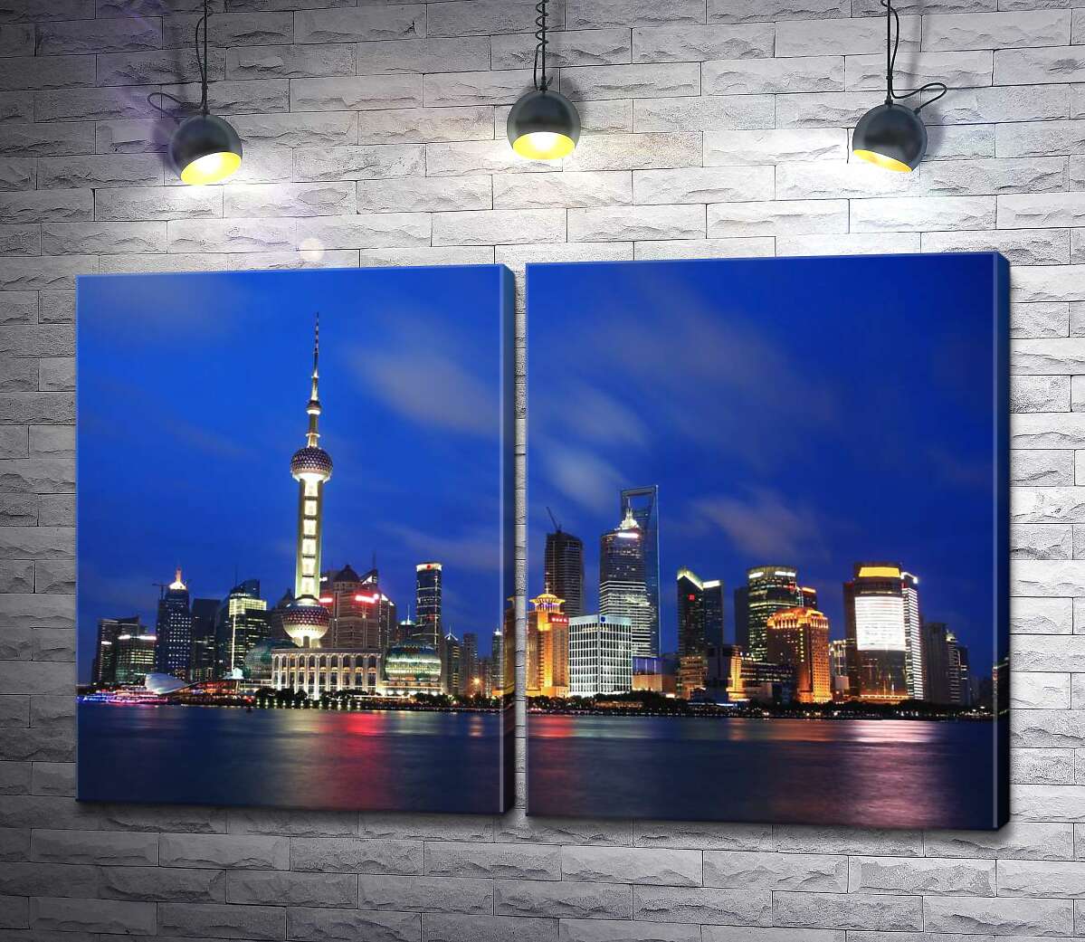 модульная картина Вид на огни шанхайского района Пудун (Pudong)