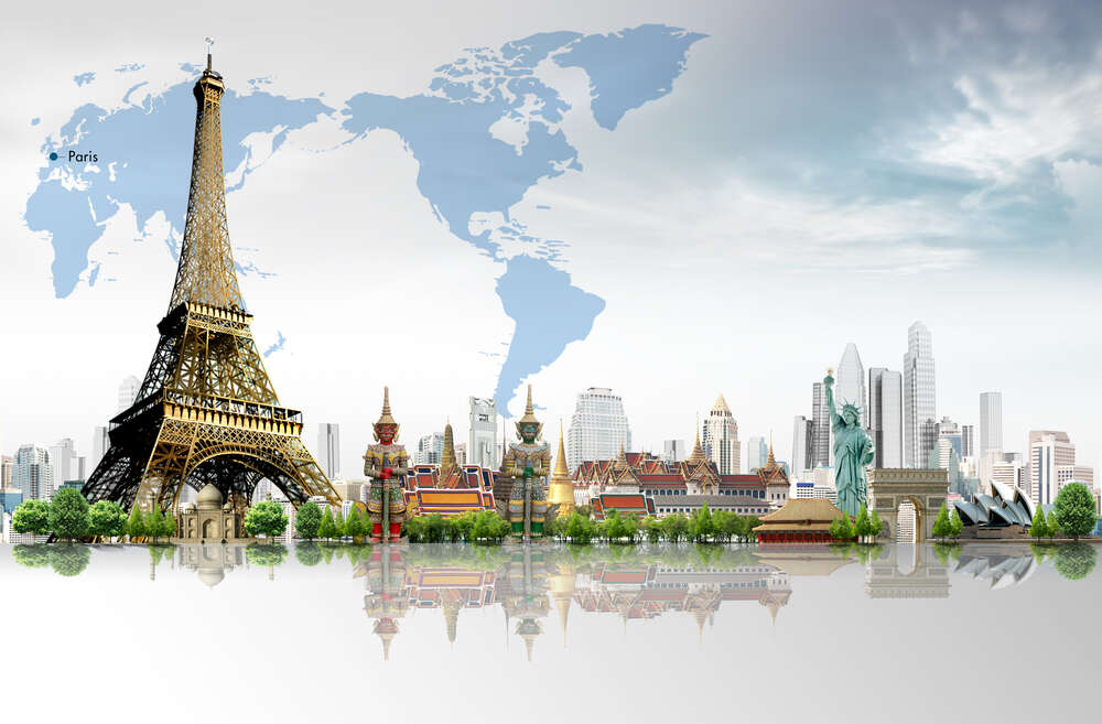картина-постер Навколо світу: Ейфелева вежа на чолі визначних архітектурних памяток