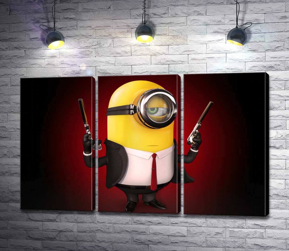 модульна картина Самовпевнений міньйон Хітман (Hitman minion) в костюмі з пістолетами