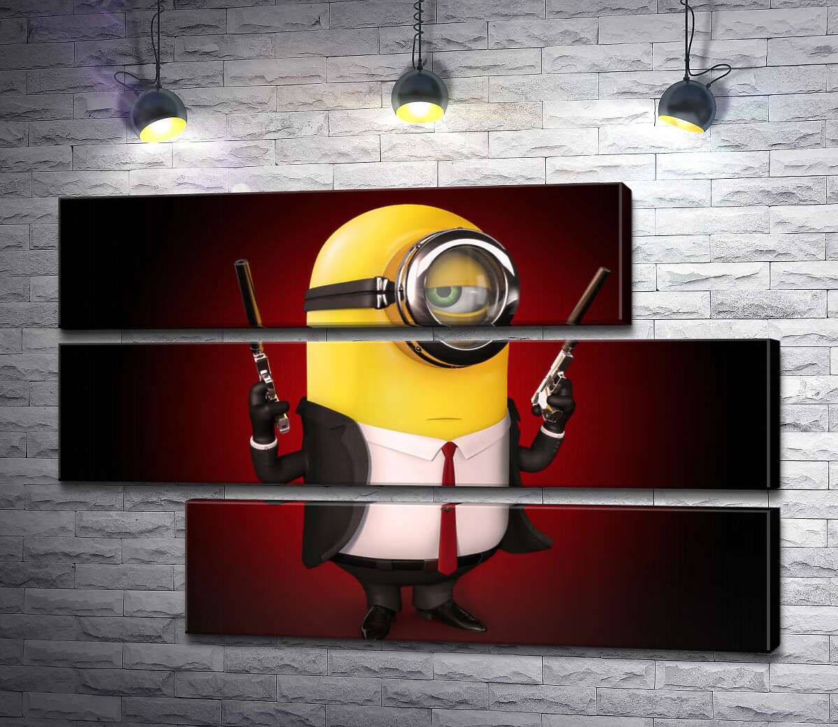 модульная картина Самоуверенный миньон Хитман (Hitman minion) в костюме с пистолетами (Модуль №16)