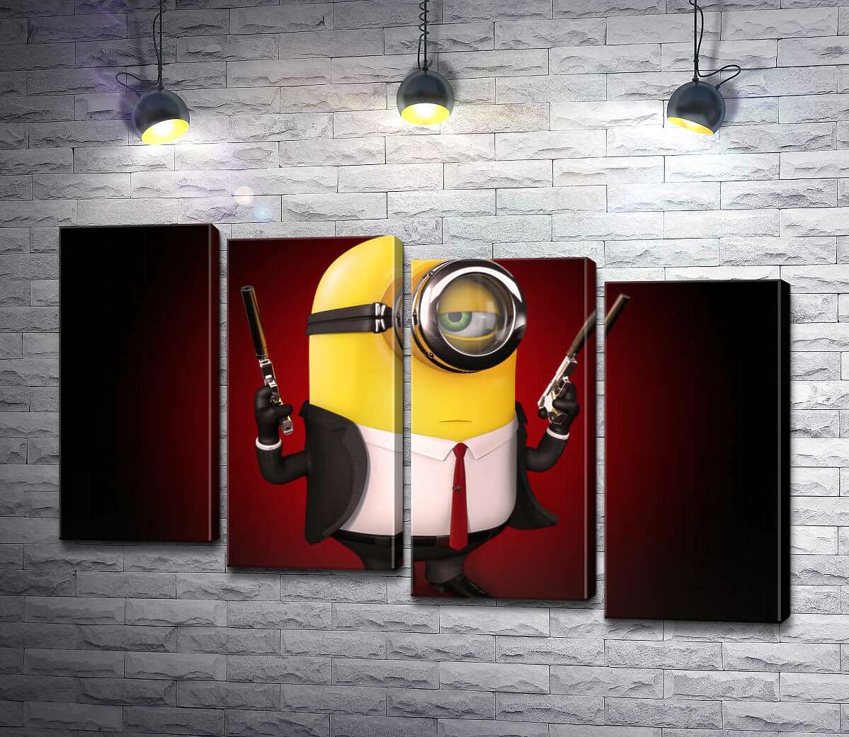 модульна картина Самовпевнений міньйон Хітман (Hitman minion) в костюмі з пістолетами (Модуль №19)