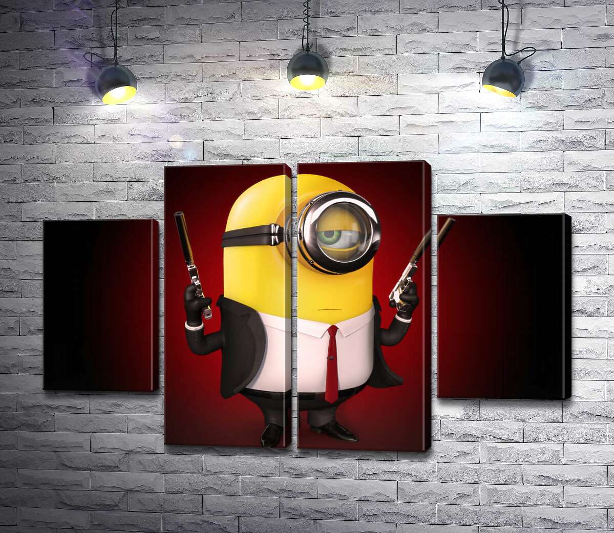 модульная картина Самоуверенный миньон Хитман (Hitman minion) в костюме с пистолетами (Модуль №20)