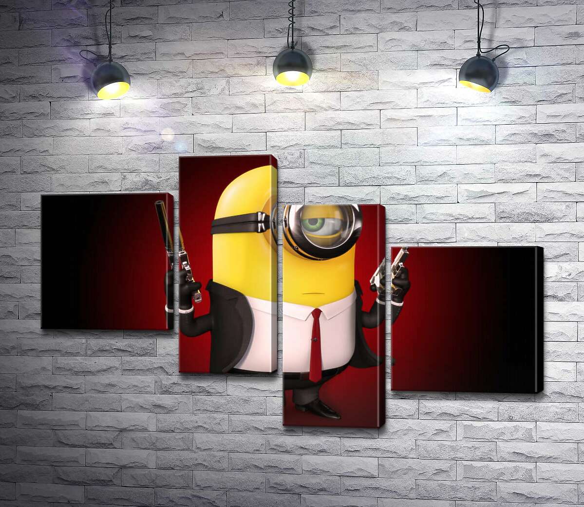 модульная картина Самоуверенный миньон Хитман (Hitman minion) в костюме с пистолетами (Модуль №21)