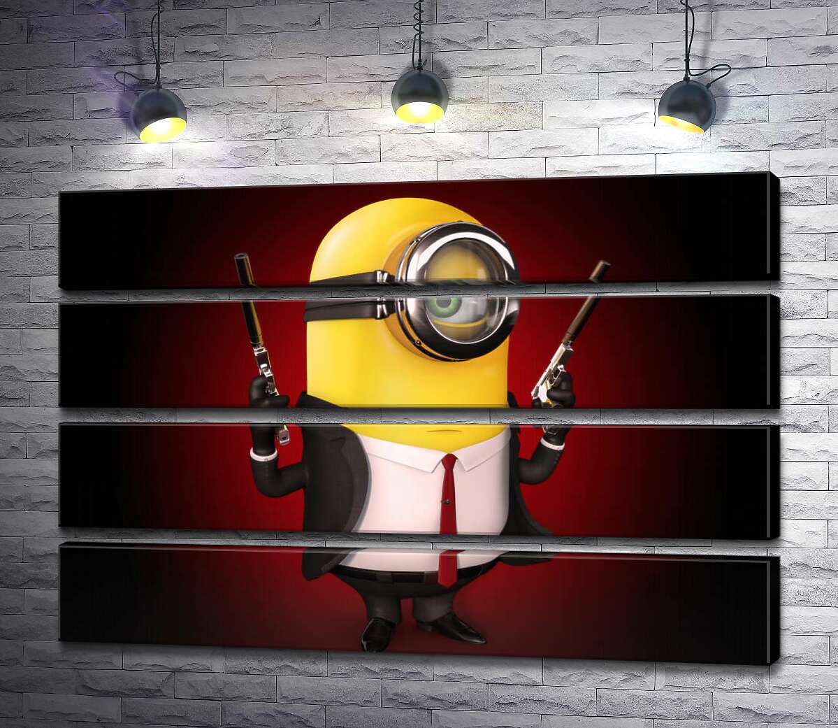 модульная картина Самоуверенный миньон Хитман (Hitman minion) в костюме с пистолетами (Модуль №22)