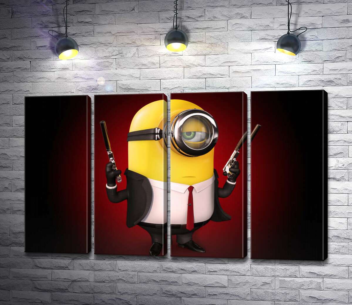 модульная картина Самоуверенный миньон Хитман (Hitman minion) в костюме с пистолетами (Модуль №24)