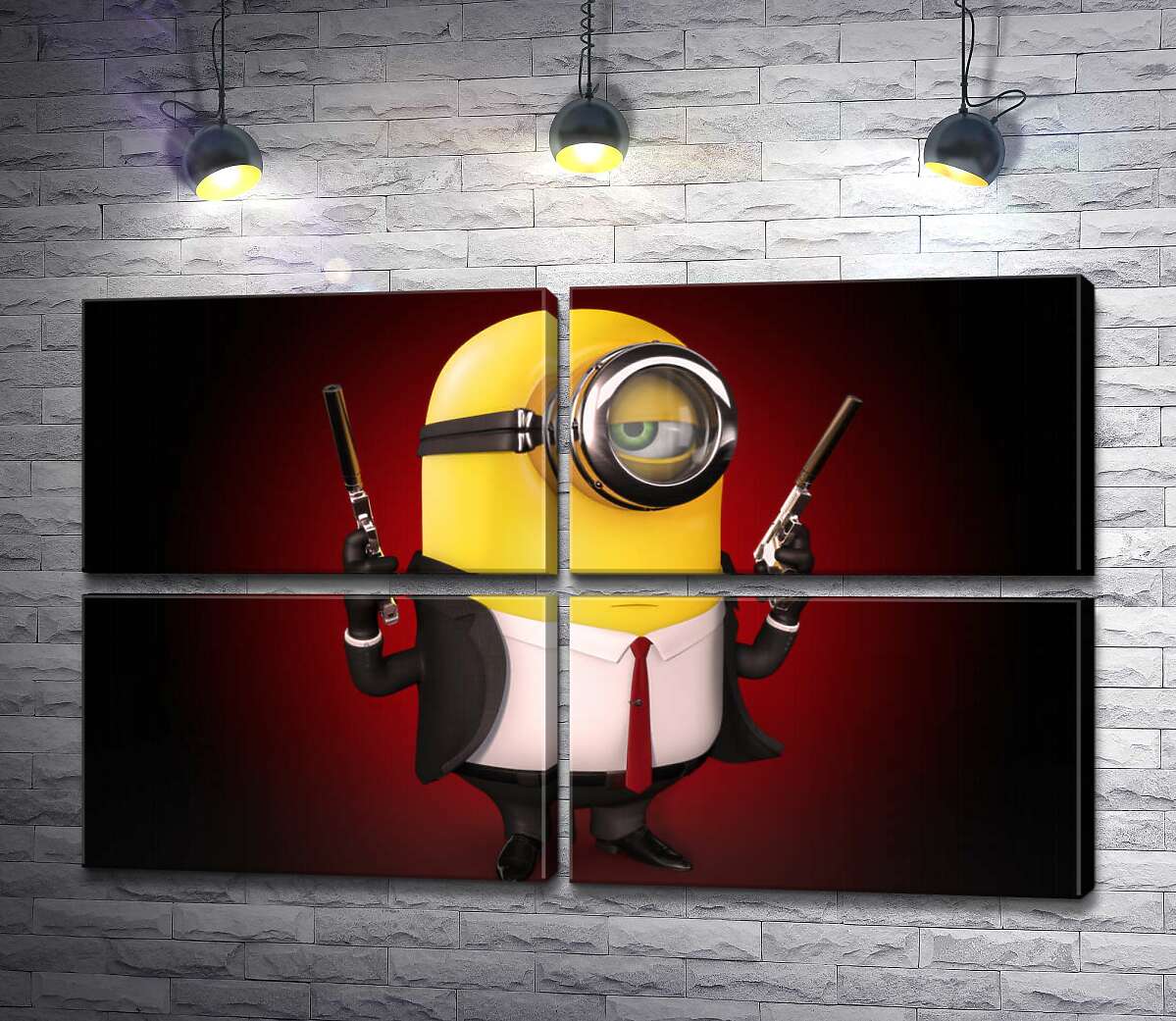 модульная картина Самоуверенный миньон Хитман (Hitman minion) в костюме с пистолетами (Модуль №25)