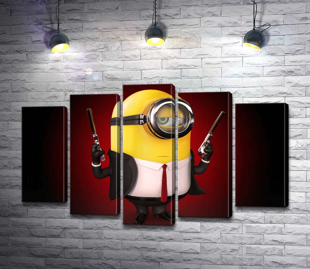 модульна картина Самовпевнений міньйон Хітман (Hitman minion) в костюмі з пістолетами (Модуль №4)