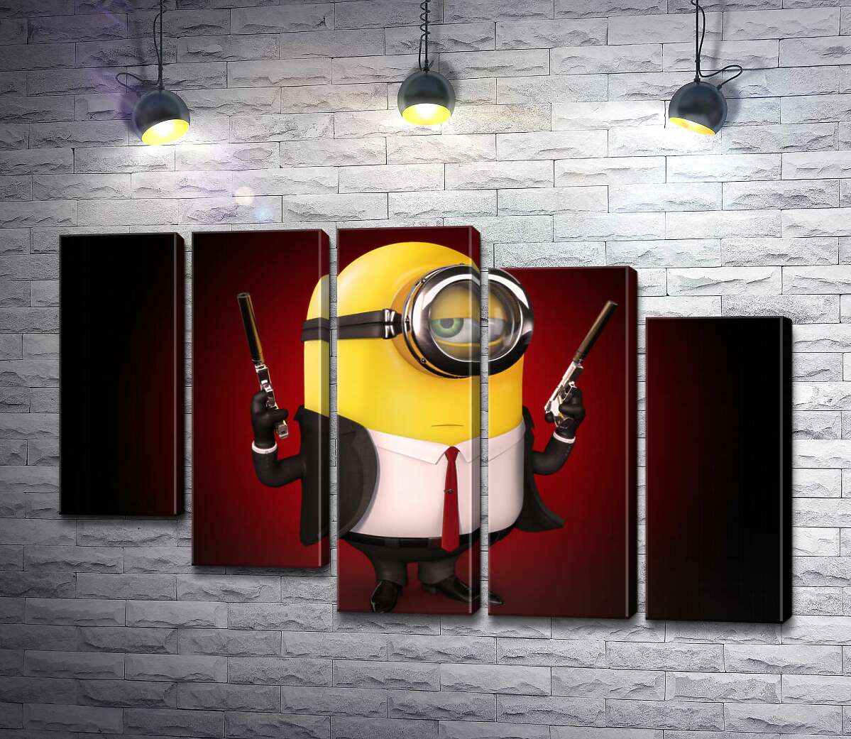 модульная картина Самоуверенный миньон Хитман (Hitman minion) в костюме с пистолетами (Модуль №28)