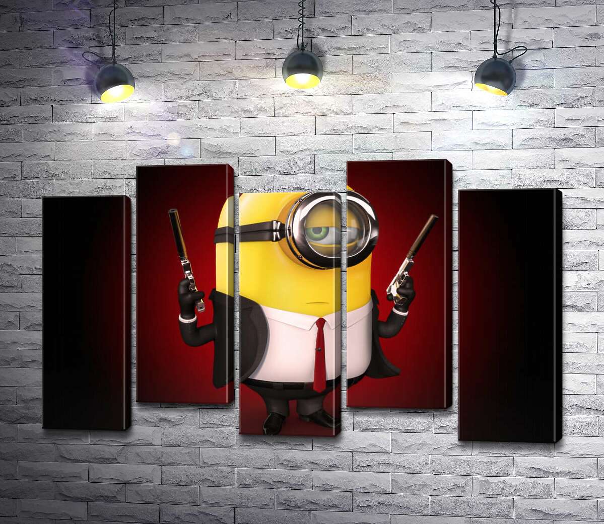 модульная картина Самоуверенный миньон Хитман (Hitman minion) в костюме с пистолетами (Модуль №30)