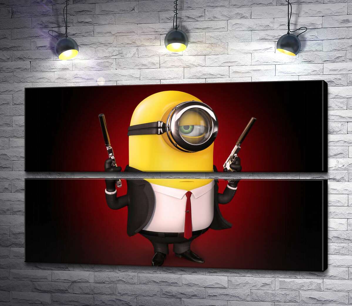 модульная картина Самоуверенный миньон Хитман (Hitman minion) в костюме с пистолетами (Модуль №7)