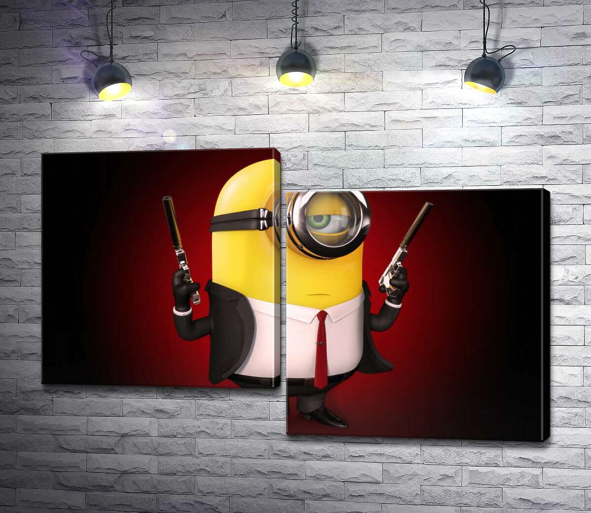 модульная картина Самоуверенный миньон Хитман (Hitman minion) в костюме с пистолетами (Модуль №9)