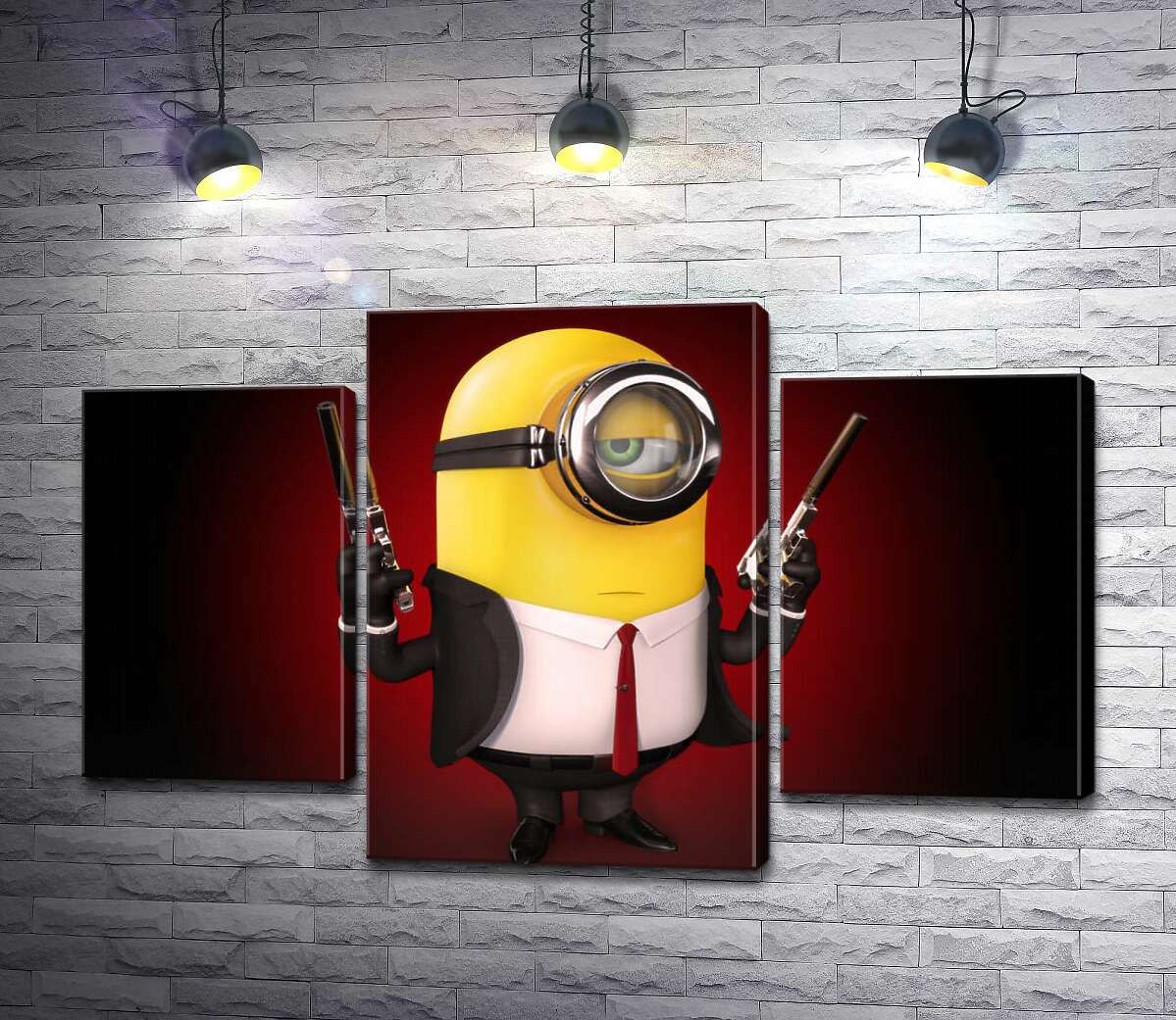 модульна картина Самовпевнений міньйон Хітман (Hitman minion) в костюмі з пістолетами (Модуль №10)