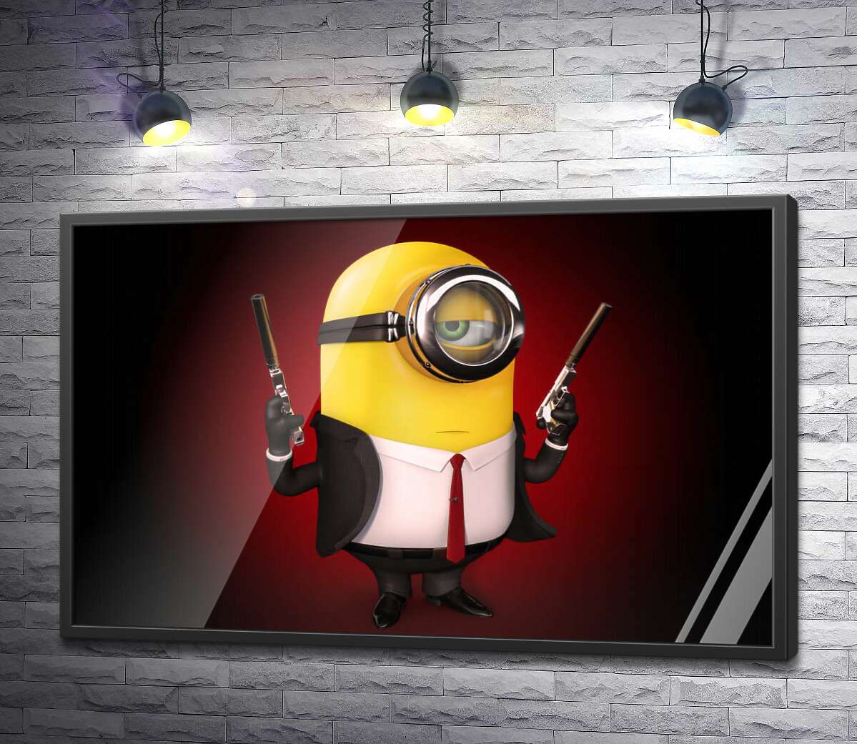 постер Самоуверенный миньон Хитман (Hitman minion) в костюме с пистолетами