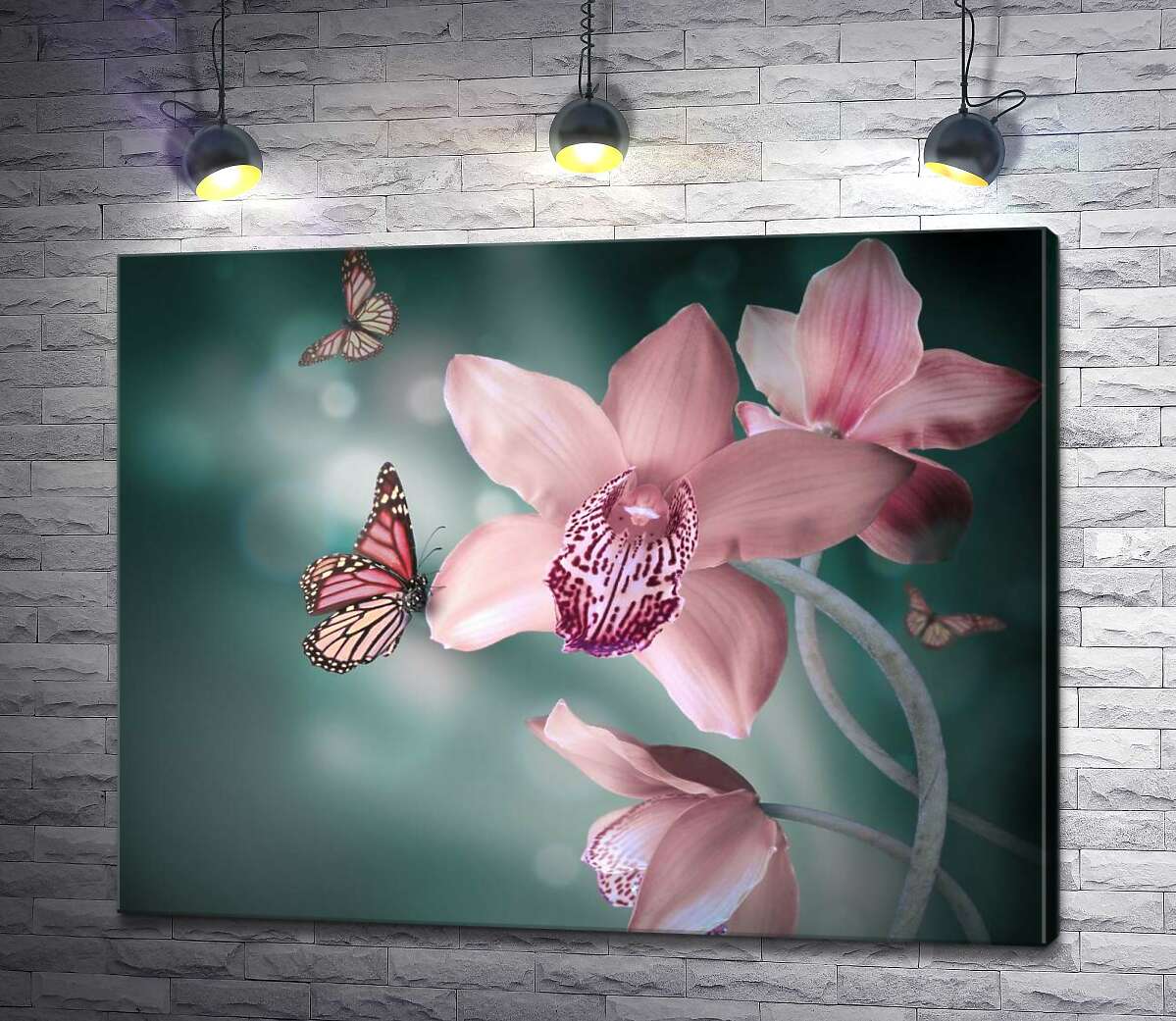 картина Цветные бабочки парят среди остролистых орхидей