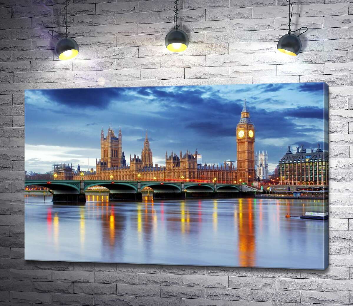 картина Будівля британського парламенту та славетний Біг-Бен (Big Ben) видніються з-за мосту через Темзу