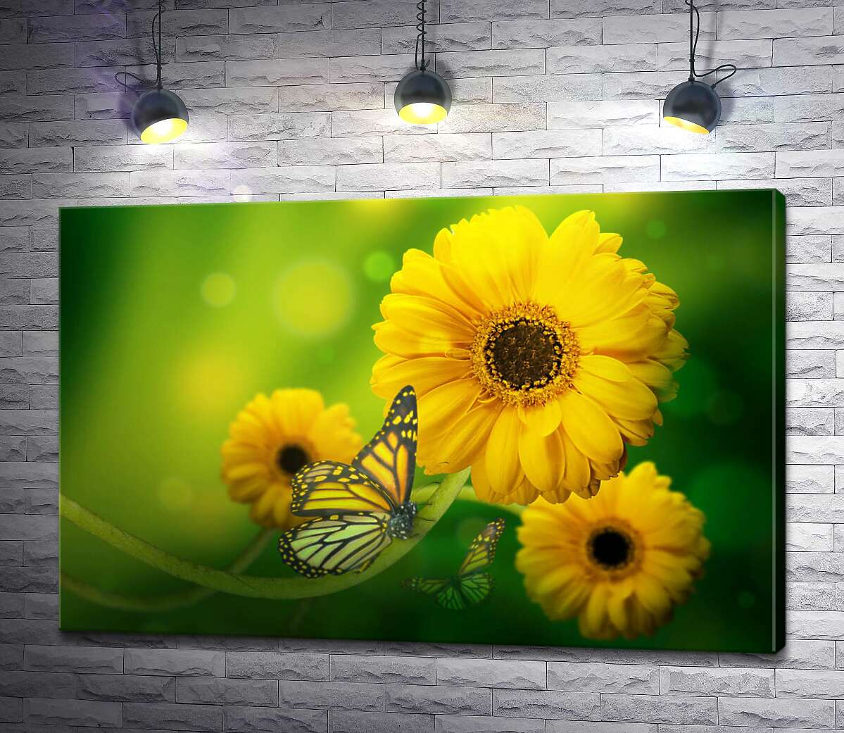 картина Солнечно-желтые бабочки пролетают мимо золотых гербер