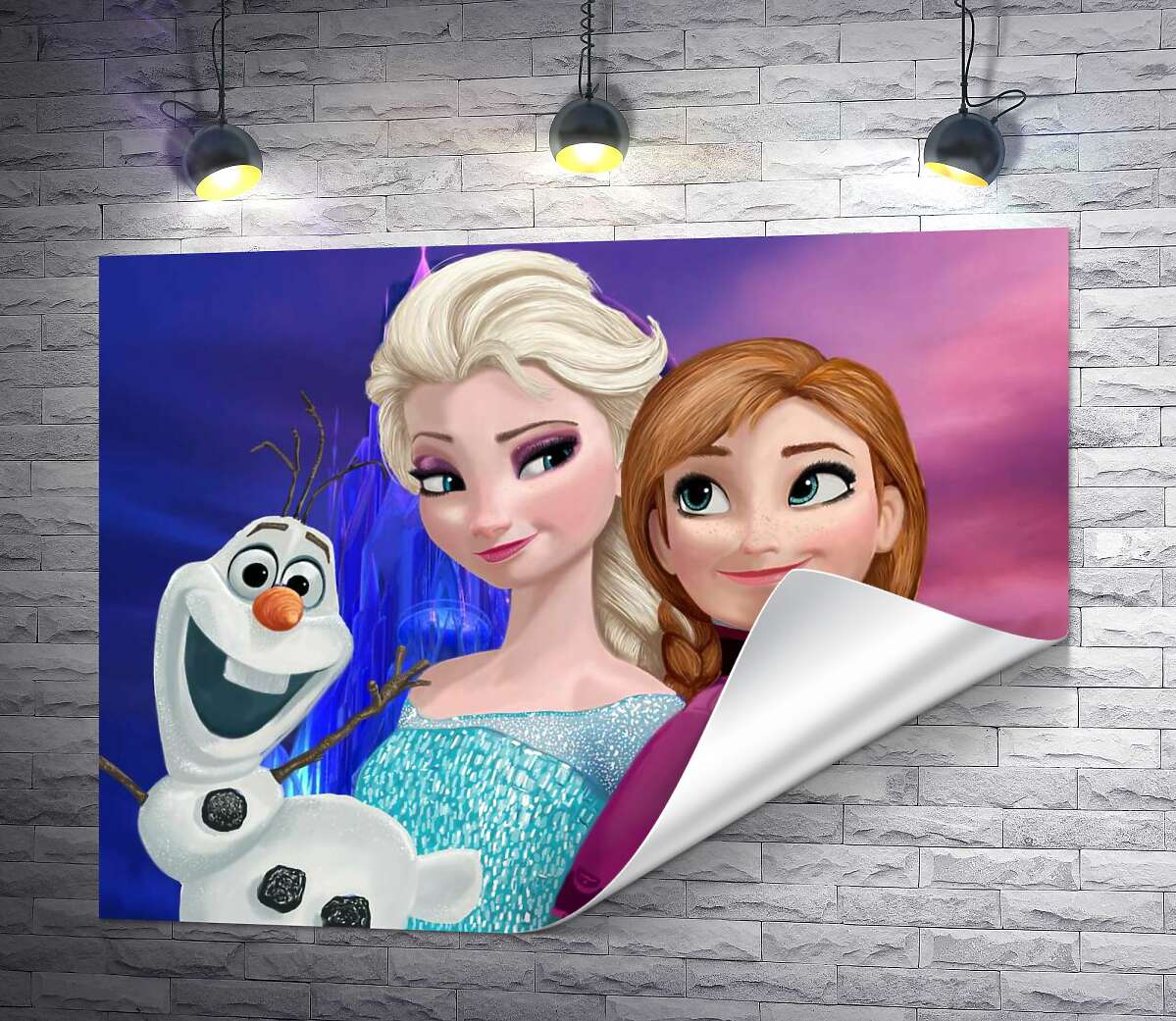 друк Сестри Анна, Ельза та кумедний сніговик Олаф - герої мультфільму "Крижане серце" (Frozen)