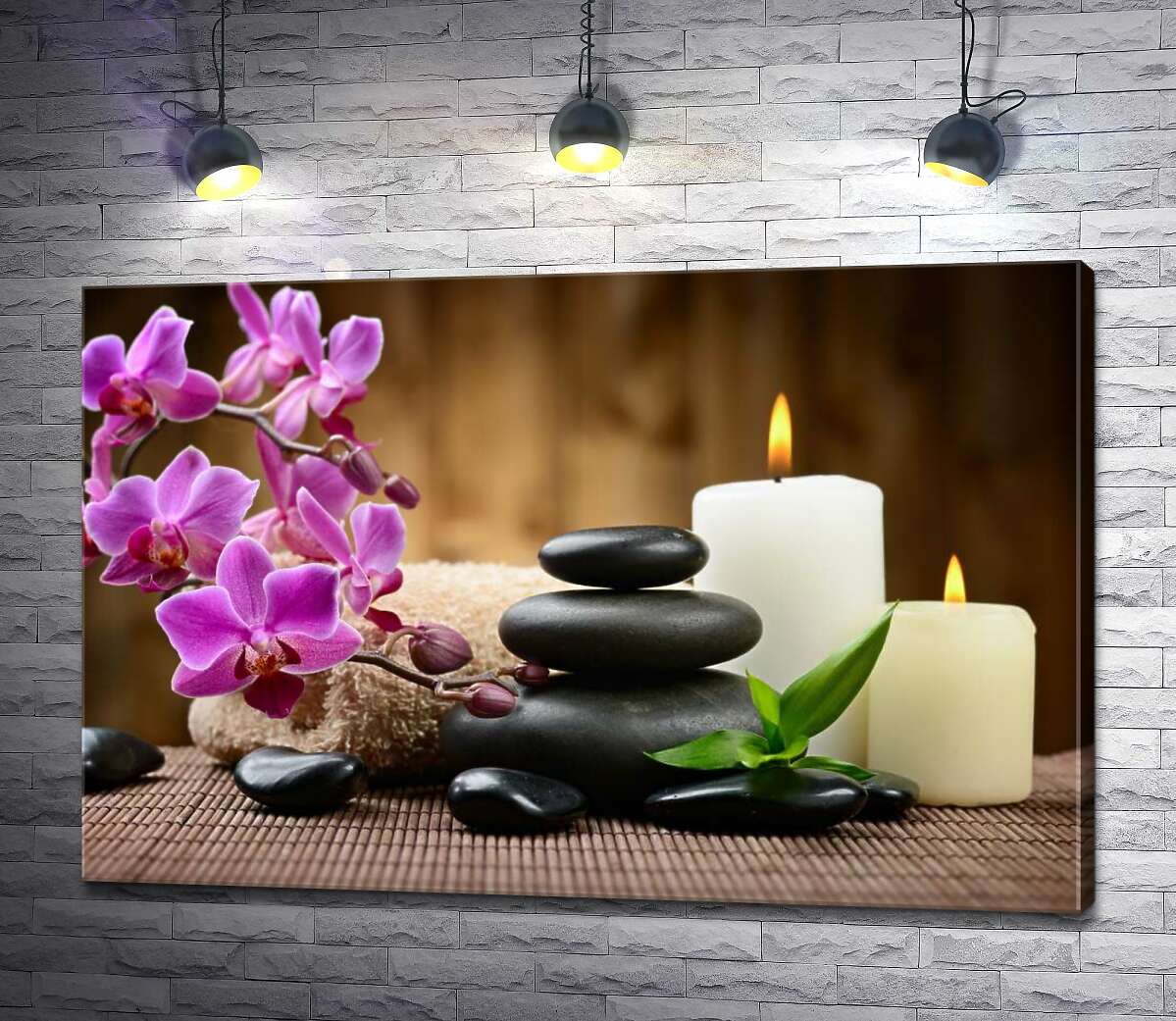 картина Спа-отдых в ароматах свечей, орхидей среди бамбука и камней