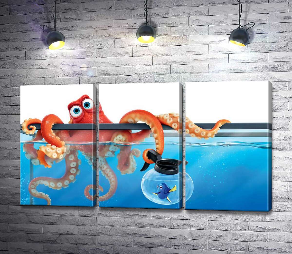 модульная картина Герои мультфильма "В поисках Дори" (Finding Dory) осьминог Хэнк и рыба Дори в аквариумах (Модуль №2)
