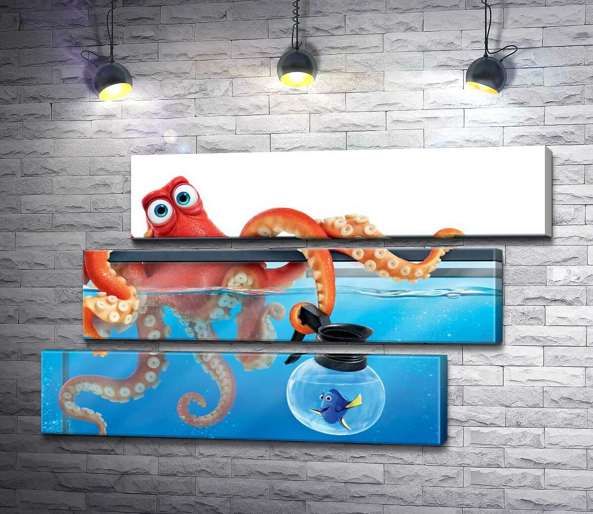 модульна картина Герої мультфільму "В пошуках Дорі" (Finding Dory) восьминіг Хенк та риба Дорі в акваріумах (Модуль №17)