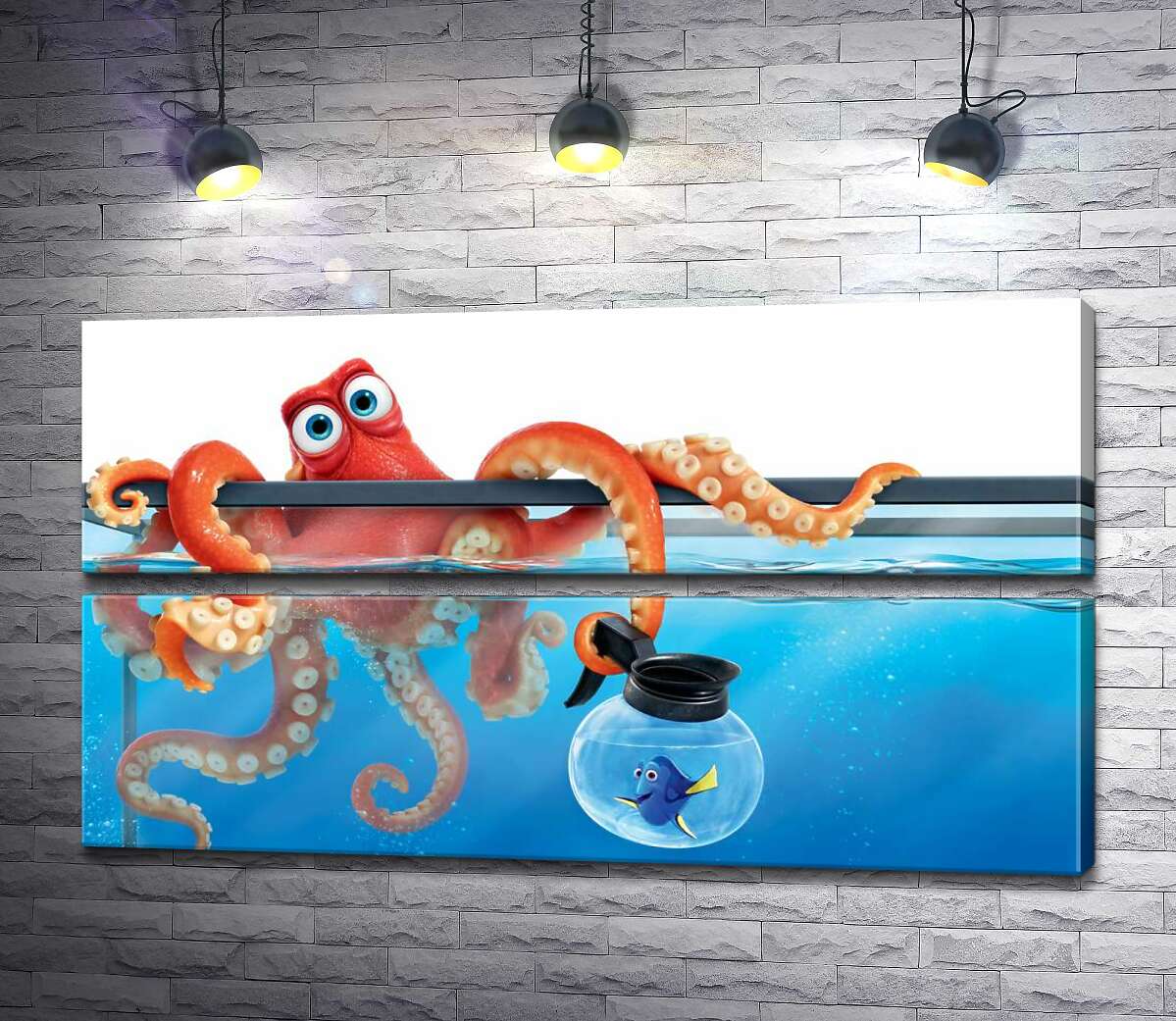 модульная картина Герои мультфильма "В поисках Дори" (Finding Dory) осьминог Хэнк и рыба Дори в аквариумах (Модуль №7)