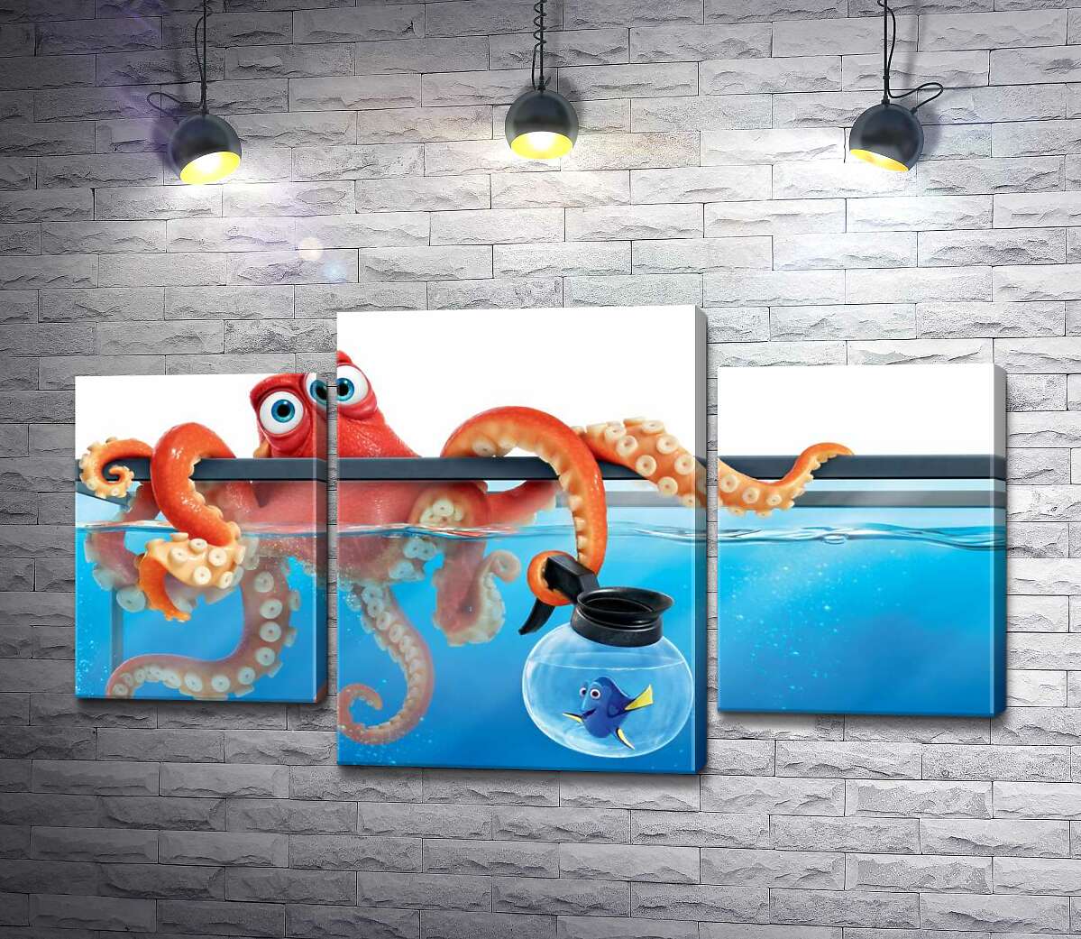 модульная картина Герои мультфильма "В поисках Дори" (Finding Dory) осьминог Хэнк и рыба Дори в аквариумах (Модуль №10)