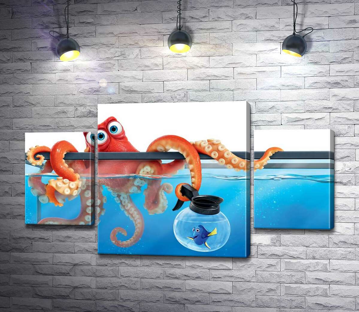 модульна картина Герої мультфільму "В пошуках Дорі" (Finding Dory) восьминіг Хенк та риба Дорі в акваріумах (Модуль №5)
