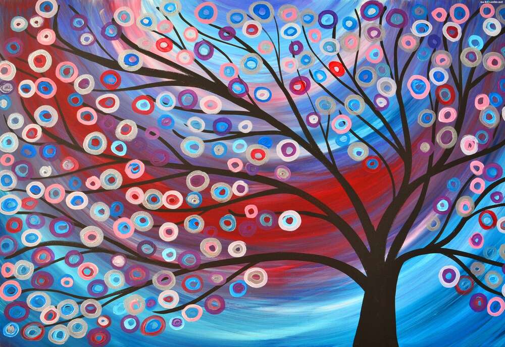 картина-постер Красочные завитки листьев на ветвистом дереве
