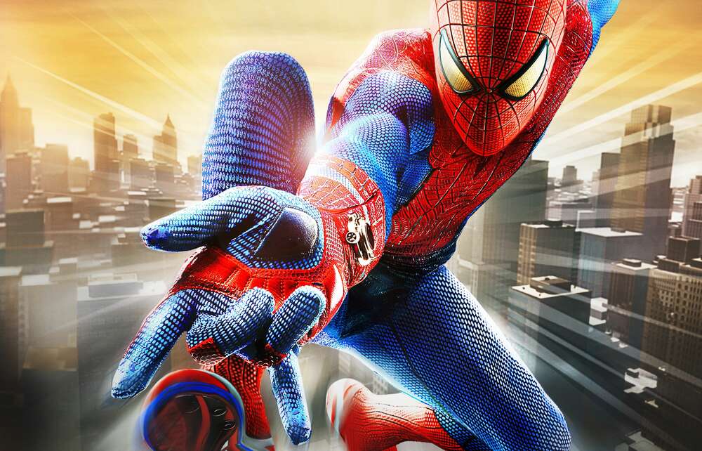 картина-постер Человек-паук (Spider-Man) в полете выпускает свое оружие