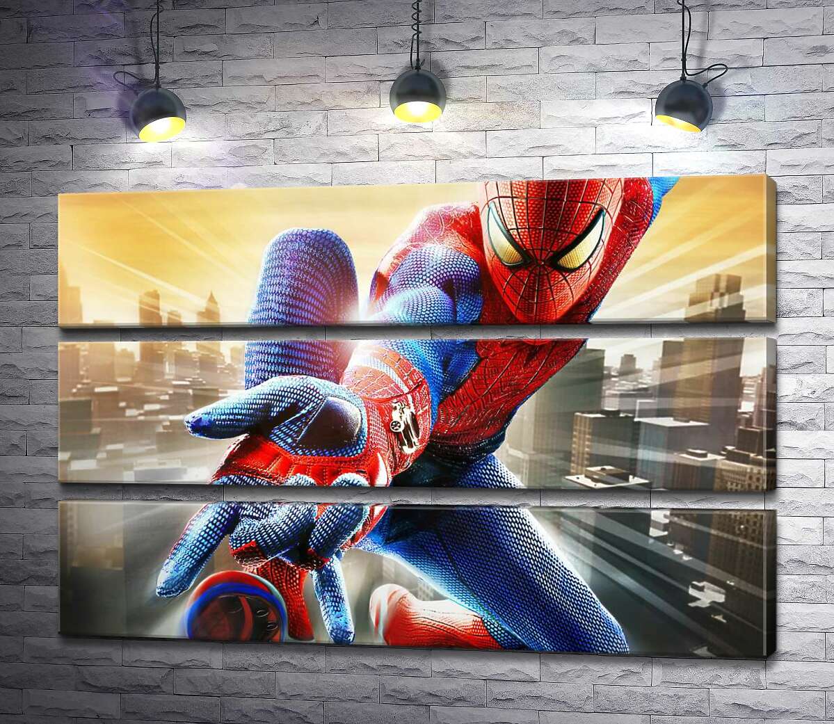 модульная картина Человек-паук (Spider-Man) в полете выпускает свое оружие (Модуль №15)