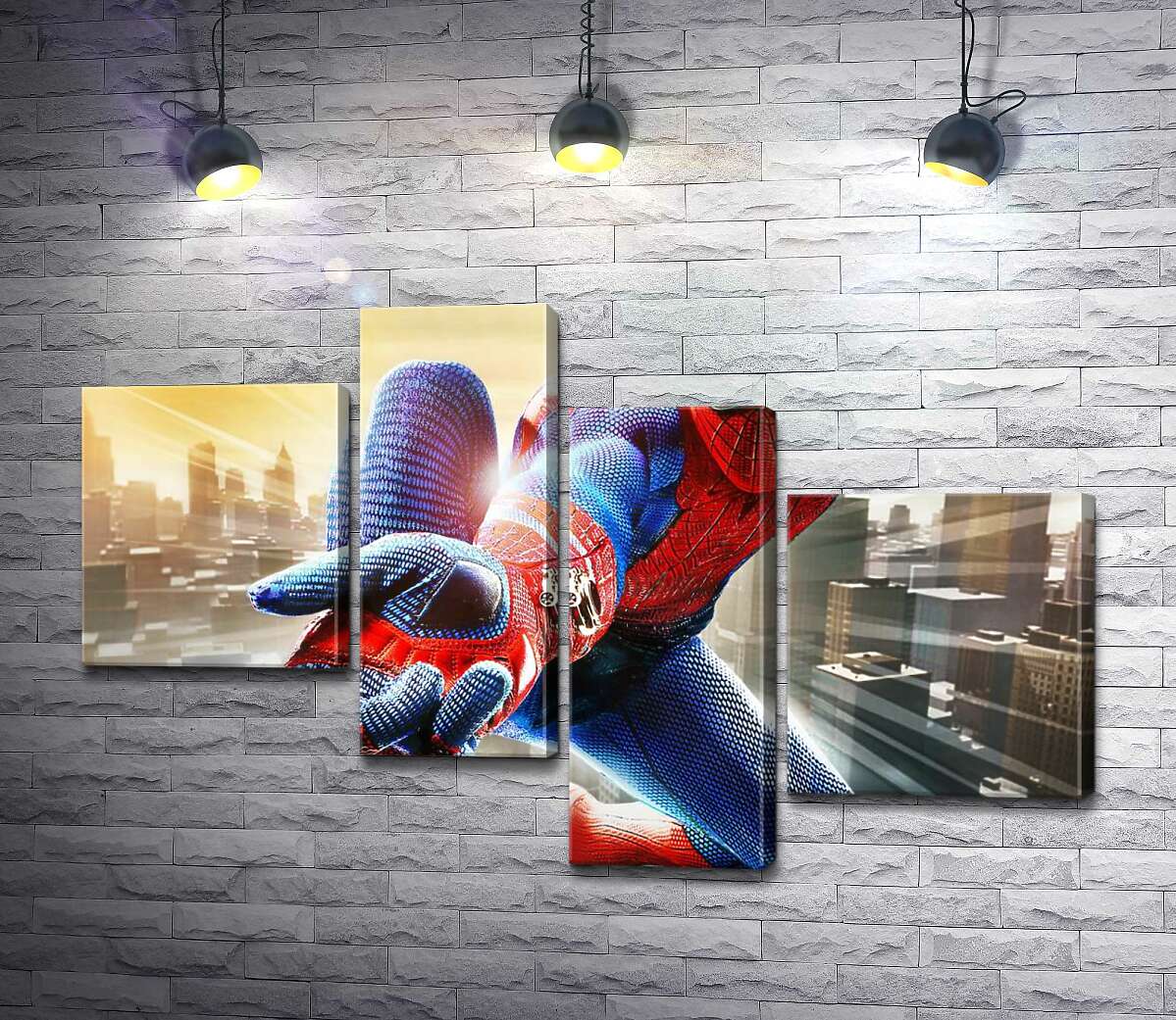модульная картина Человек-паук (Spider-Man) в полете выпускает свое оружие (Модуль №21)