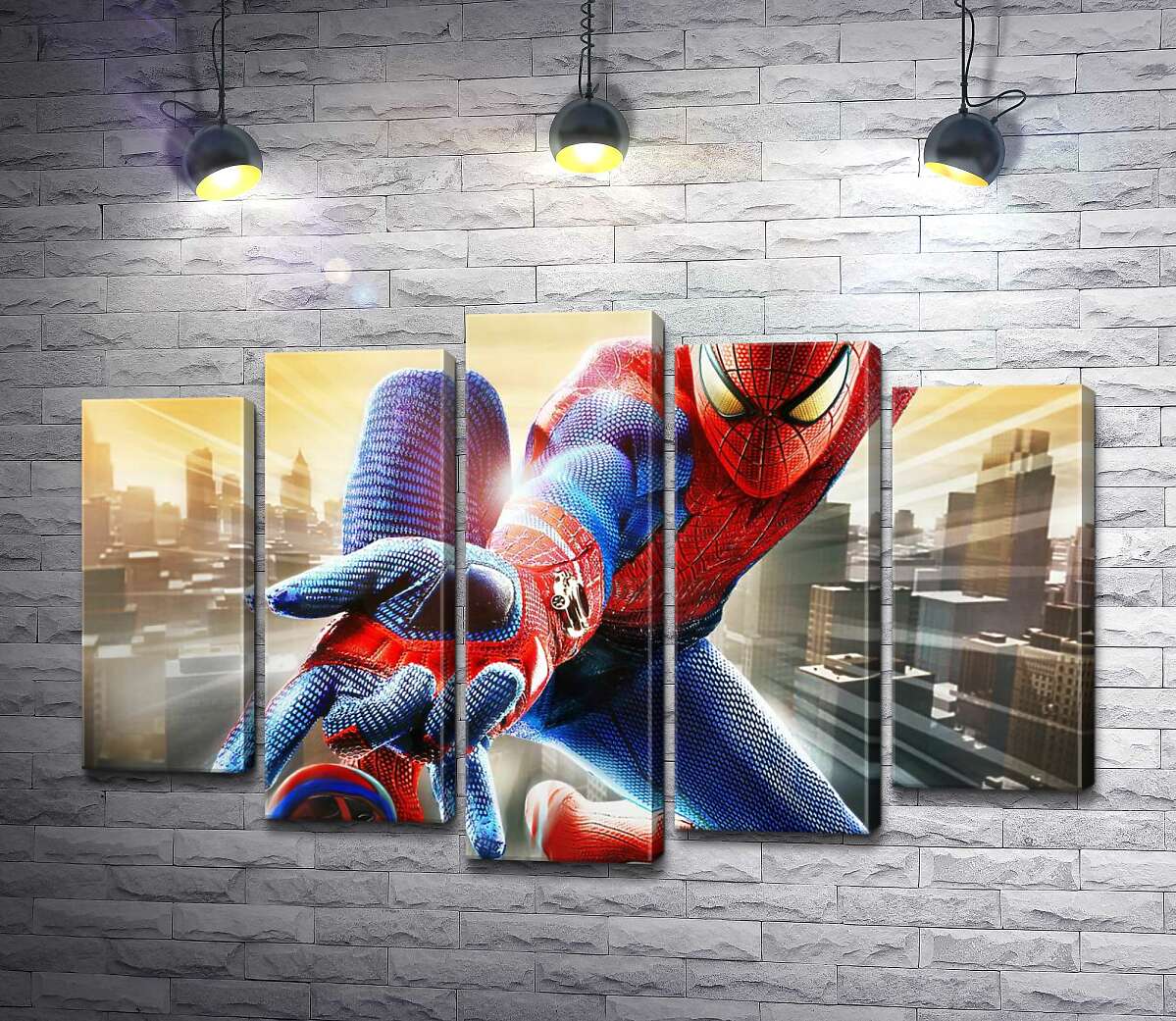 модульная картина Человек-паук (Spider-Man) в полете выпускает свое оружие (Модуль №4)