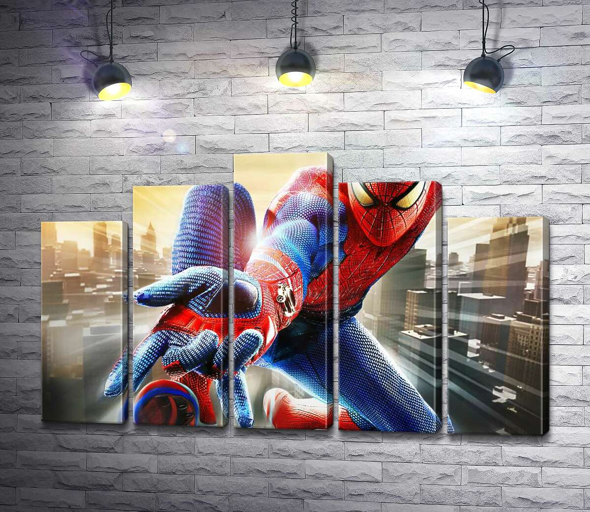 модульная картина Человек-паук (Spider-Man) в полете выпускает свое оружие (Модуль №29)