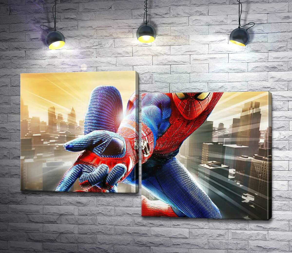 модульная картина Человек-паук (Spider-Man) в полете выпускает свое оружие (Модуль №9)