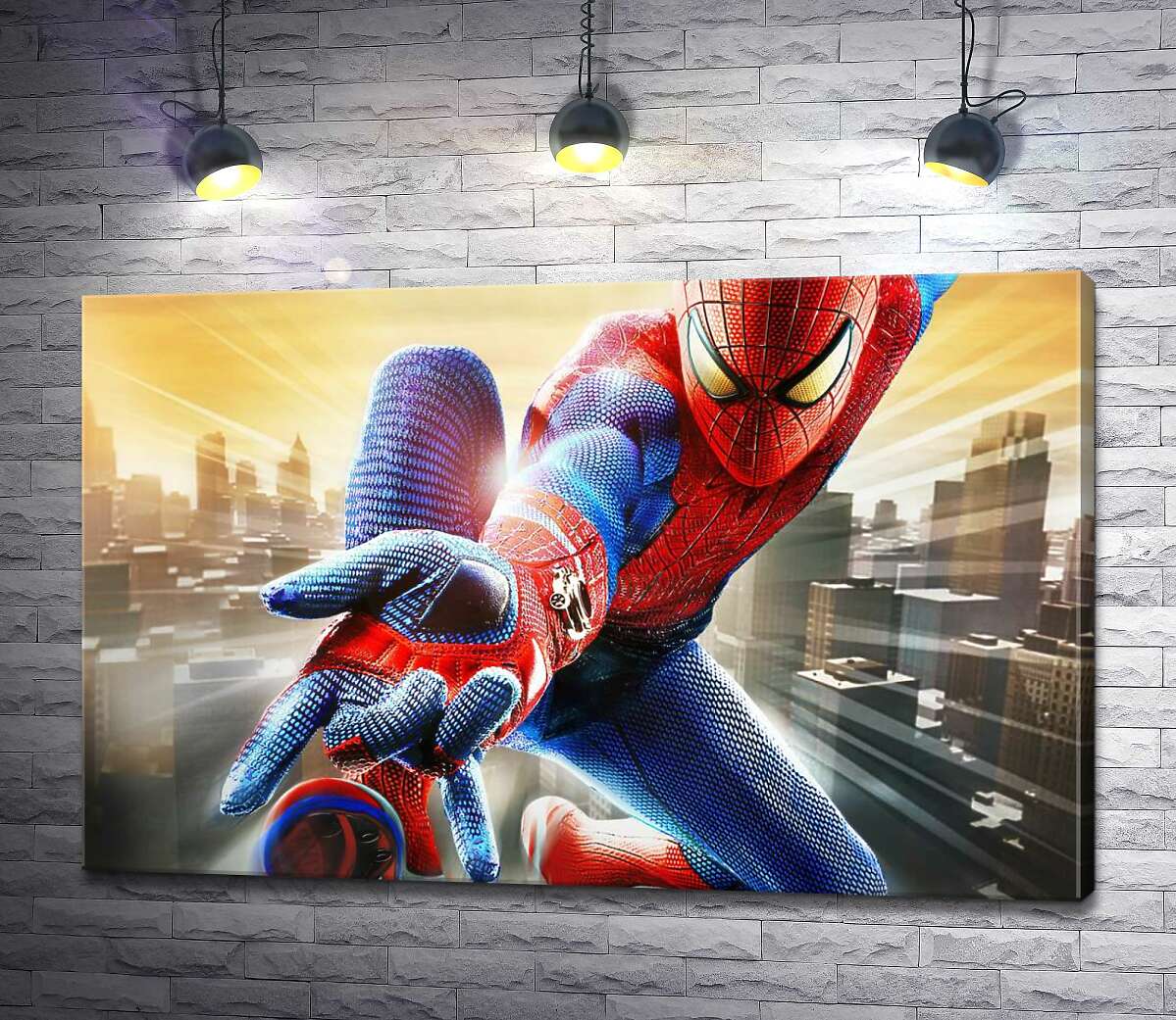 картина Человек-паук (Spider-Man) в полете выпускает свое оружие